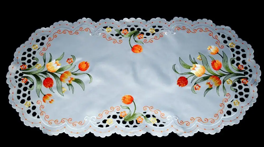 cutwork and embroidered polyester tablecloth