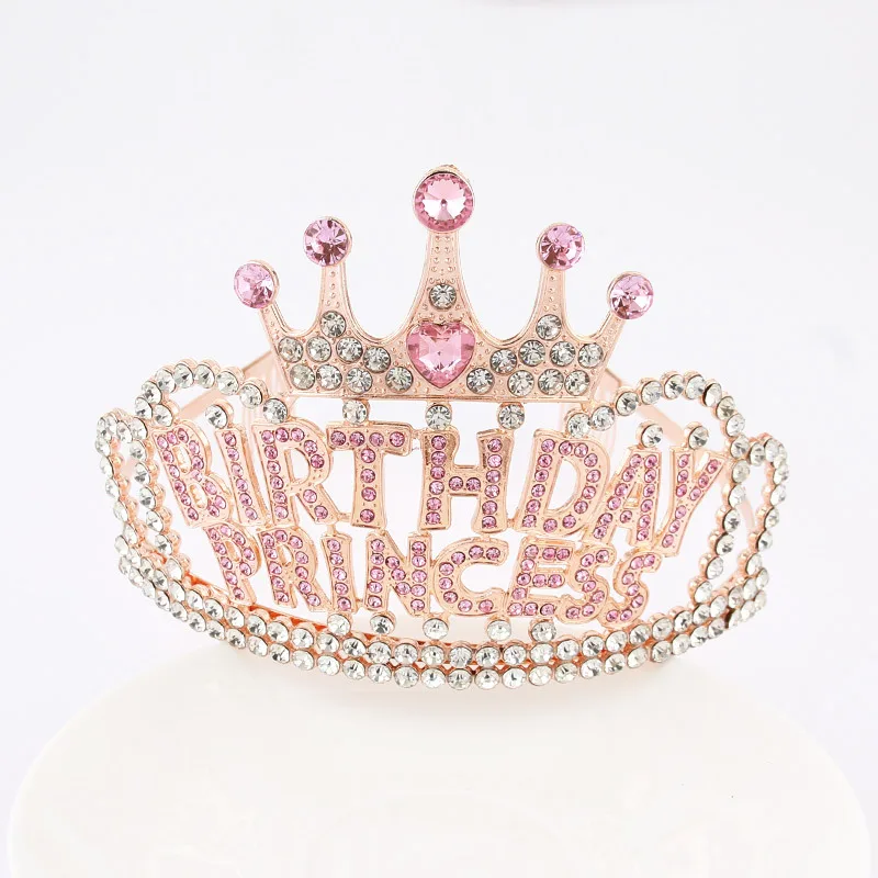 Wholesale Low Cost Hot Selling New Design Crown With Comb Party Hair Jewelry Pink Diamond Birthday Princess Tiara For Girl