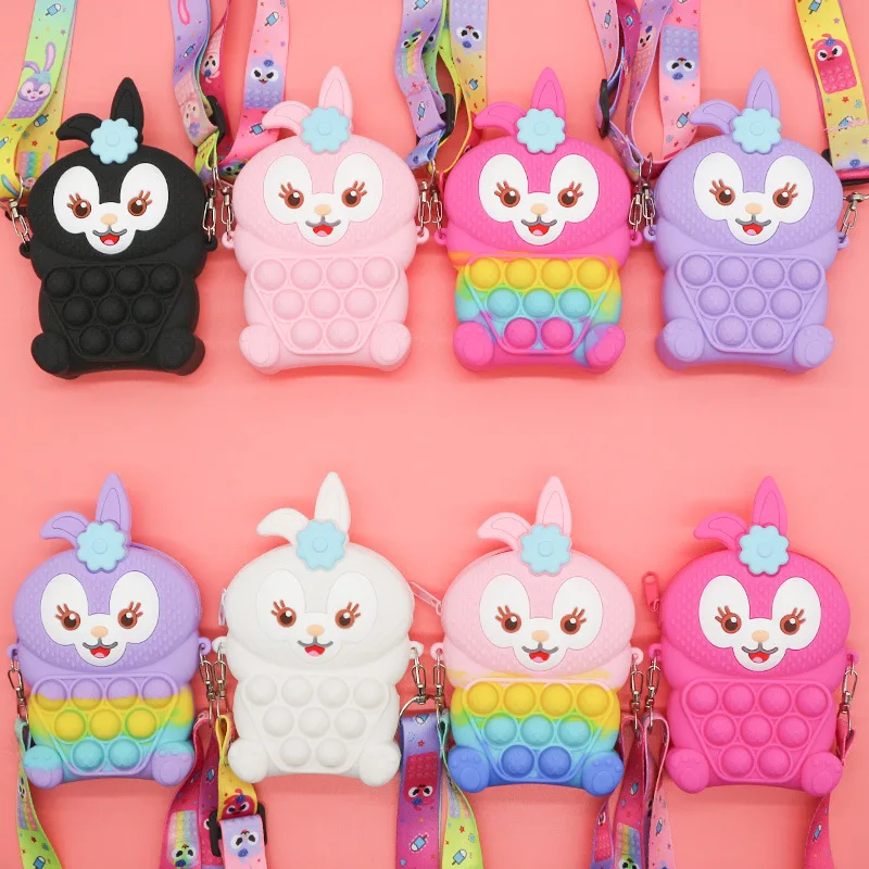 Silicone Pop Push Itting Bunny Bags Shoulder Pop Bag Toys Easter Kids Pop Fidget Itting Purse