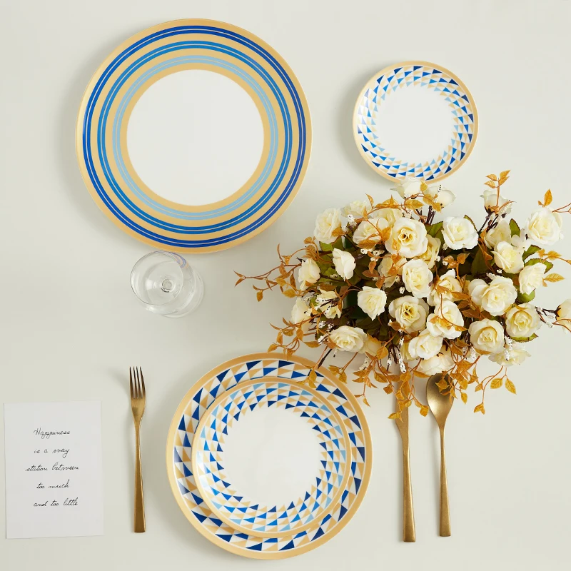 PITO HoReCa customized decal design chic grid ceramic fruit plates microwave safe bohemian dinner plates for restaurant wedding