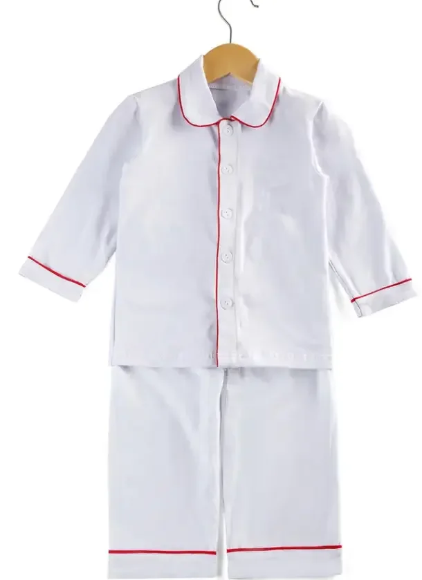 RTS  baby Christmas pajamas set cotton ruffles little girl  nightgown  children  blank monogram holiday red  pyjamas