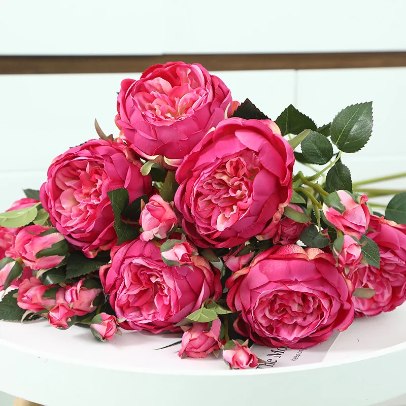 High Quality Wholesale Custom Cheap Coral Roses Latex Rose Artificial Handing Flower Bouquet For Leaving Room Decoration