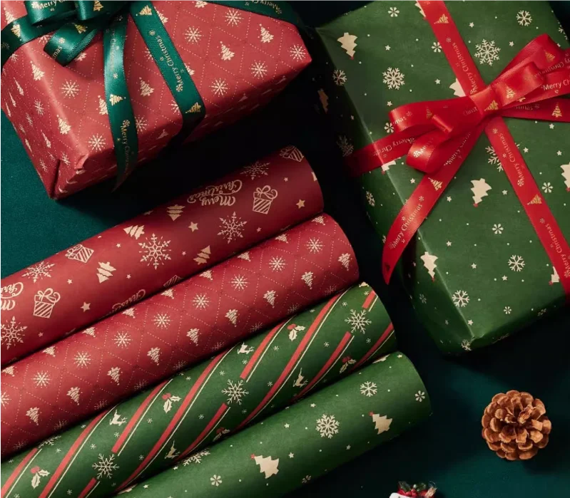 Christmas wrapping paper high-end feeling red large-sized handmade  materials cute  colored thickened packaging paper