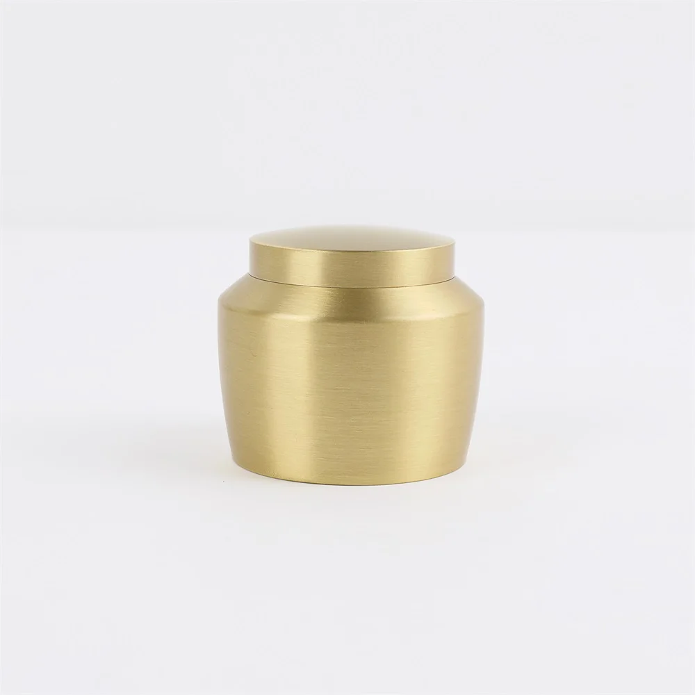 Maxery Copper Storage Box Gold Color Powder Container Box Round Vanity Countertop Storage Organizer Tea Caddy
