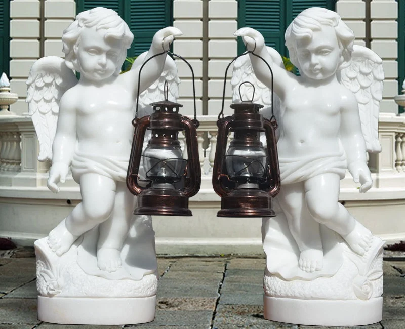 White Marble Guardian Cherub Statues Church Door Pair Of Stone Prayer Little Angel Statues For Sale (3).jpg