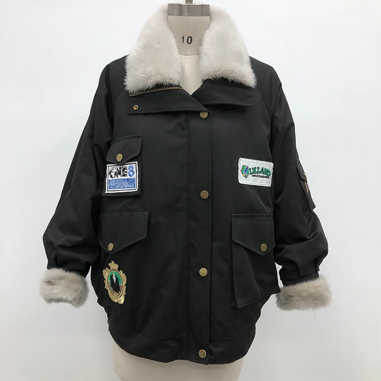 Бесплатная доставка; Цвет Черный; Зимняя женская парка с кроличьим мехом и отстегивающимся воротником из норки для девочек