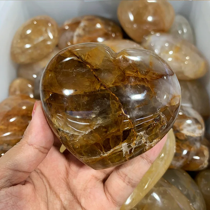wholesale high quality natural crystal gemstone golden healer quartz heart