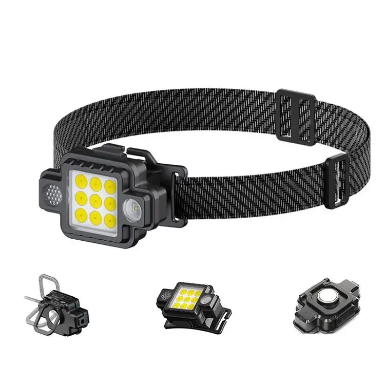 Multi Functional Portable Magnetic Work Light Led Red Blue Flashing 9Cob Headlights 5 Mode Lights Fishing And Camping Headlights