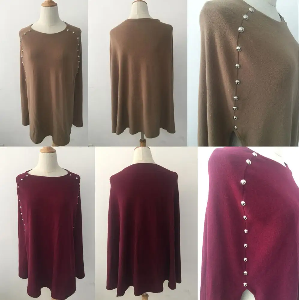 
Classic fashion cashmere fabric shawl with metal studs parts autumn spring shawl manufacturers 