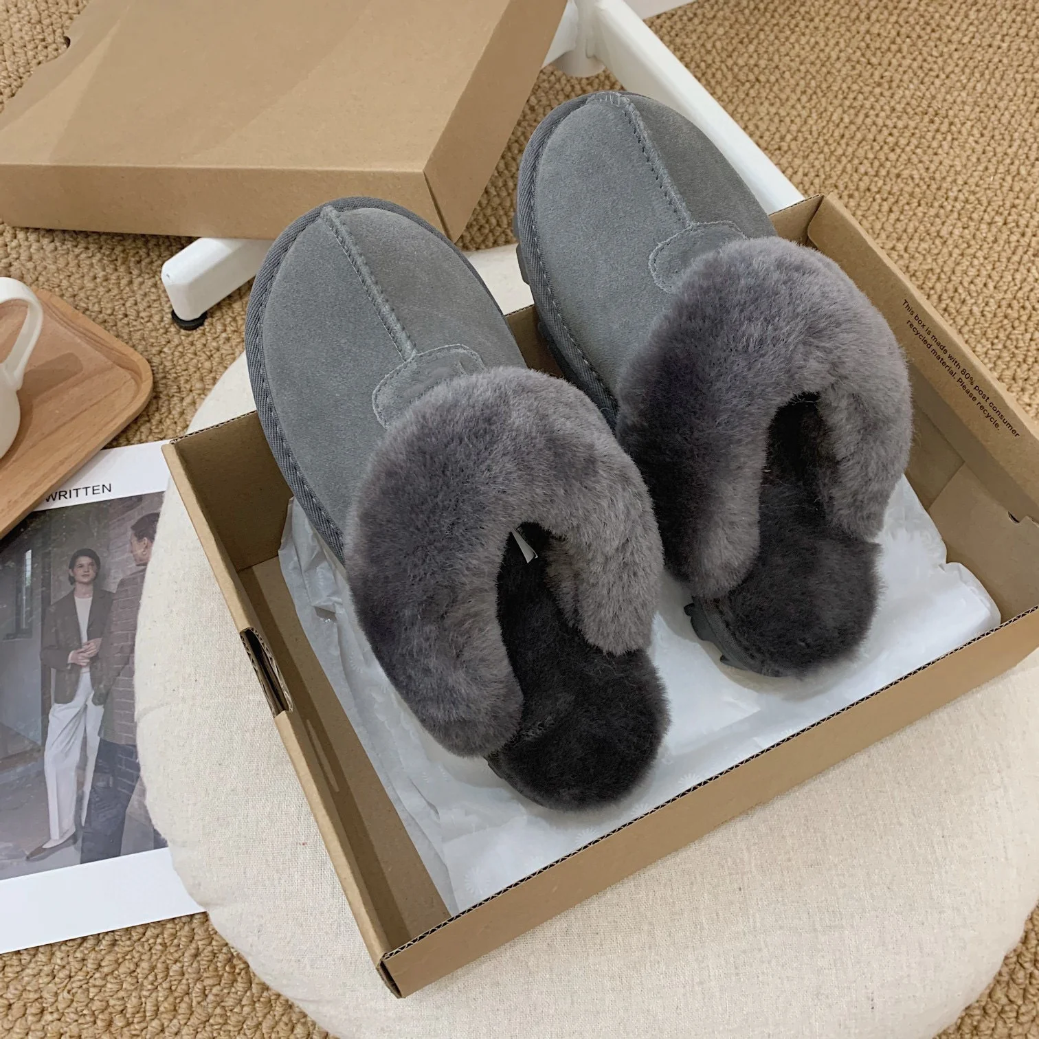 Quick Samples Stocks Lady Man Real Australian Double-faced Sheepskin Fur Outsole EVA Women Winter Slippers