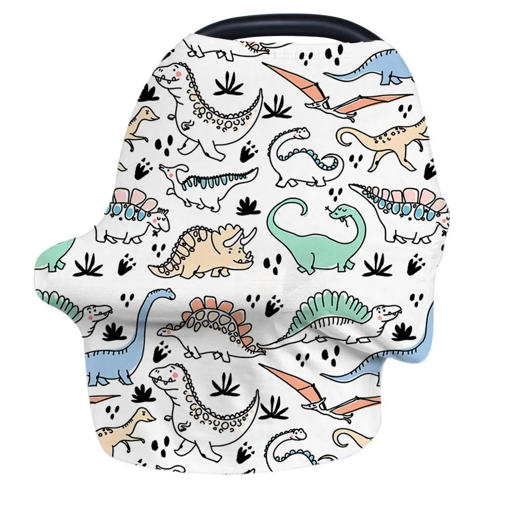 Factory customized dinosaurs elephants printed nursing breastfeeding cover portable stretchy baby car seat cover