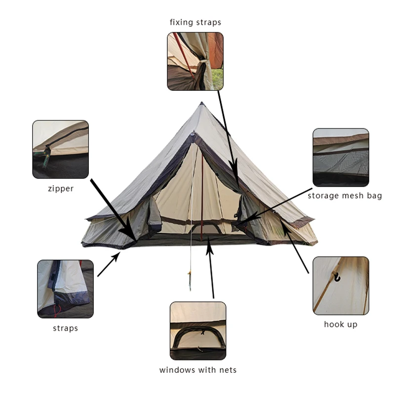 Four Season Single Layer Waterproof 8-10 Person Fiber Glass 420D Oxford Yurt Tent For Family Camping Hunting