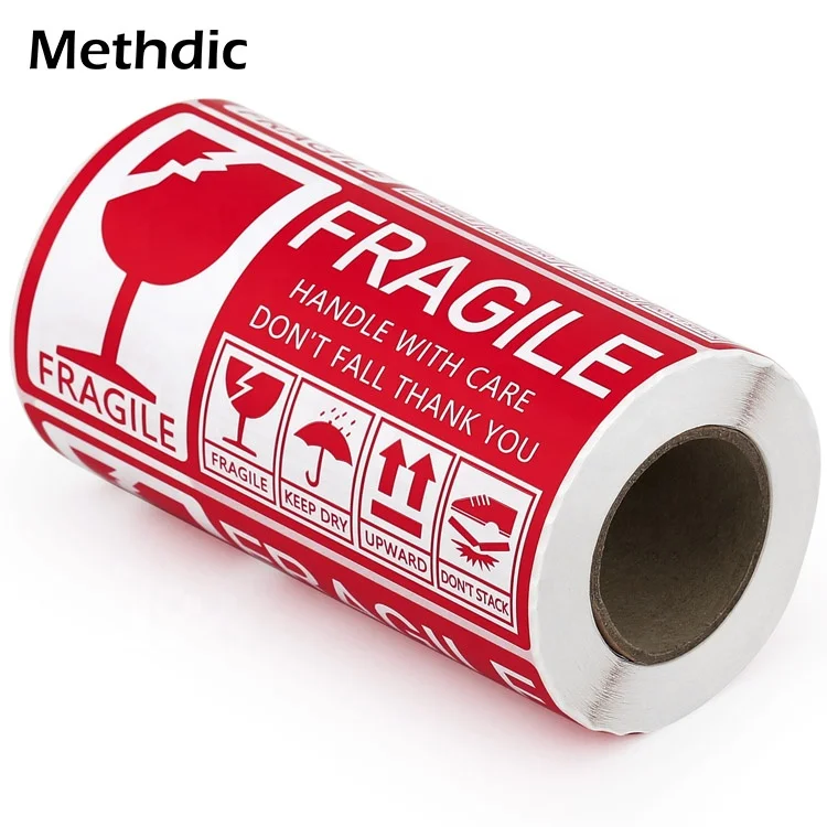 Methdic 130x70mm self adhesive fragile labels stickers rolls for shipping and moving