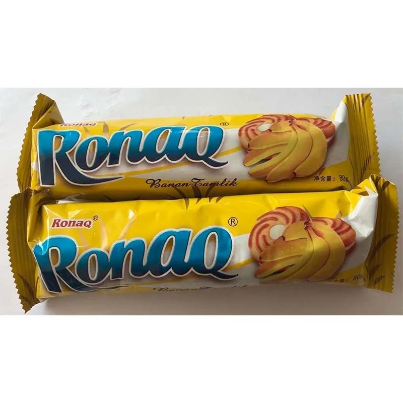 
Top seller 80g/pack wholesale banana flavor sandwich filled cookies biscuit oem 