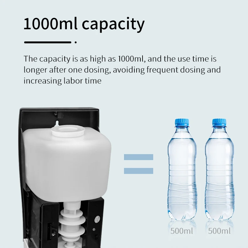 2023 ABS 1000ml Wall Mounted Motion Sensor Automatic Black Soap Dispenser Free Touchless Sanitizer Soap Automatic Dispenser