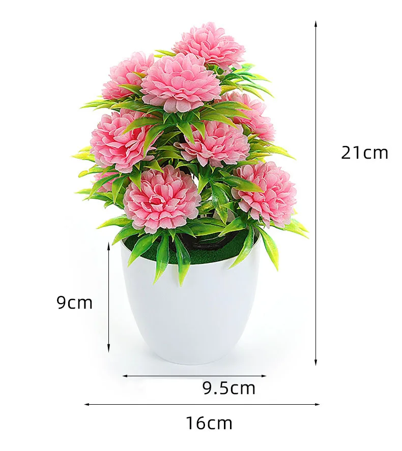 Artificial Chrysanthemum Flowers Potted Popular Mini Bonsai Tree Plastic Plant Pot For Bathroom Tabletop Kitchen Decoration
