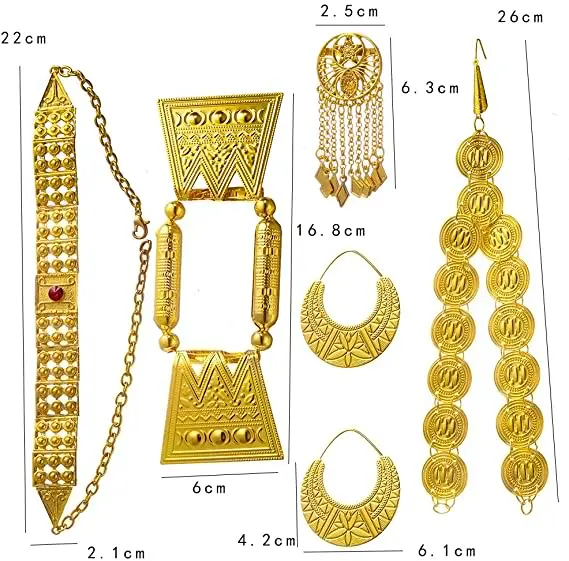 high quality  popular ethiopian gold color red stone women eritrean traditional wedding jewelry sets