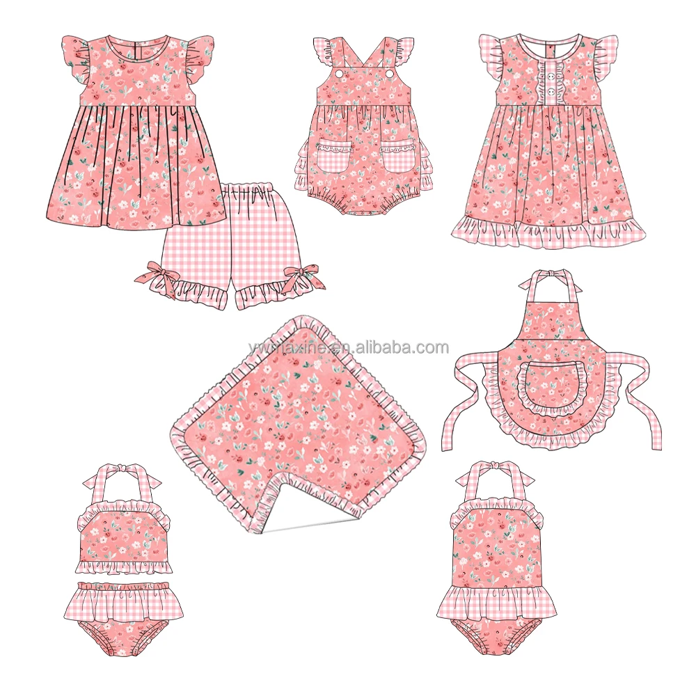 New Arrival Boutique Kids Clothes Flowers Design Party Skirt Baby Girls Flying Sleeve Cotton Dress and Short Outfits