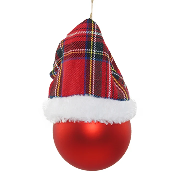 Wholesale custom Christmas balls with Christmas hats for Christmas tree decoration