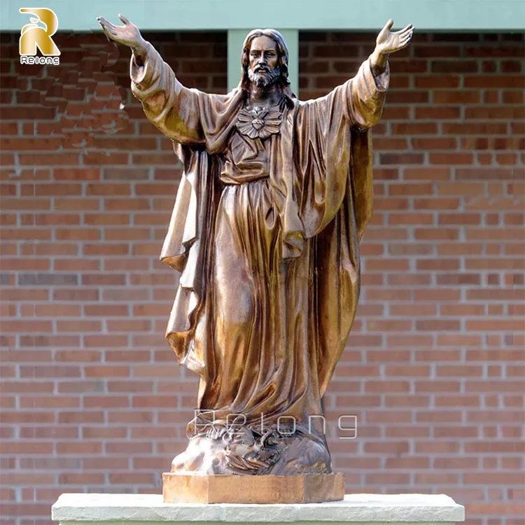 Merciful Golden Bronze Savred Heart Jesus Statue Sculpture for Sale