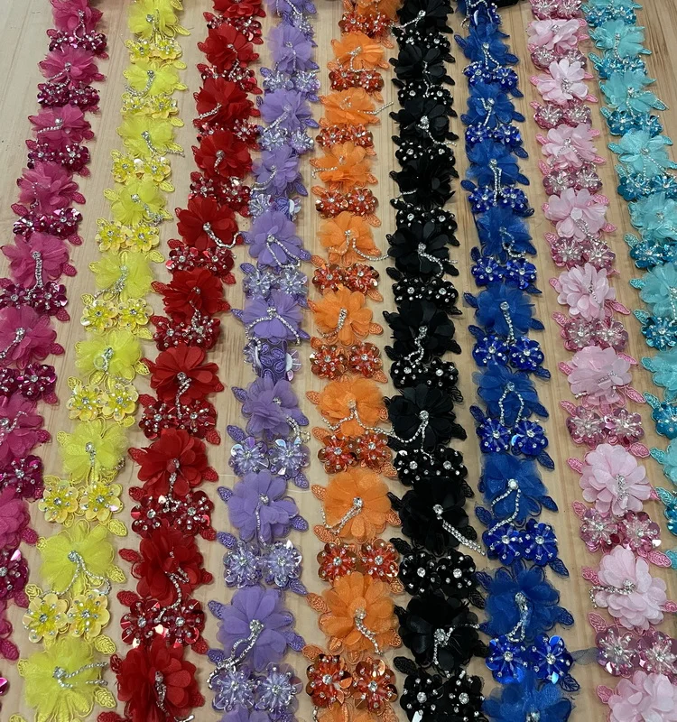 2022 NEW chiffon handmade flower chiffon fabrics  handmade crystal flower
