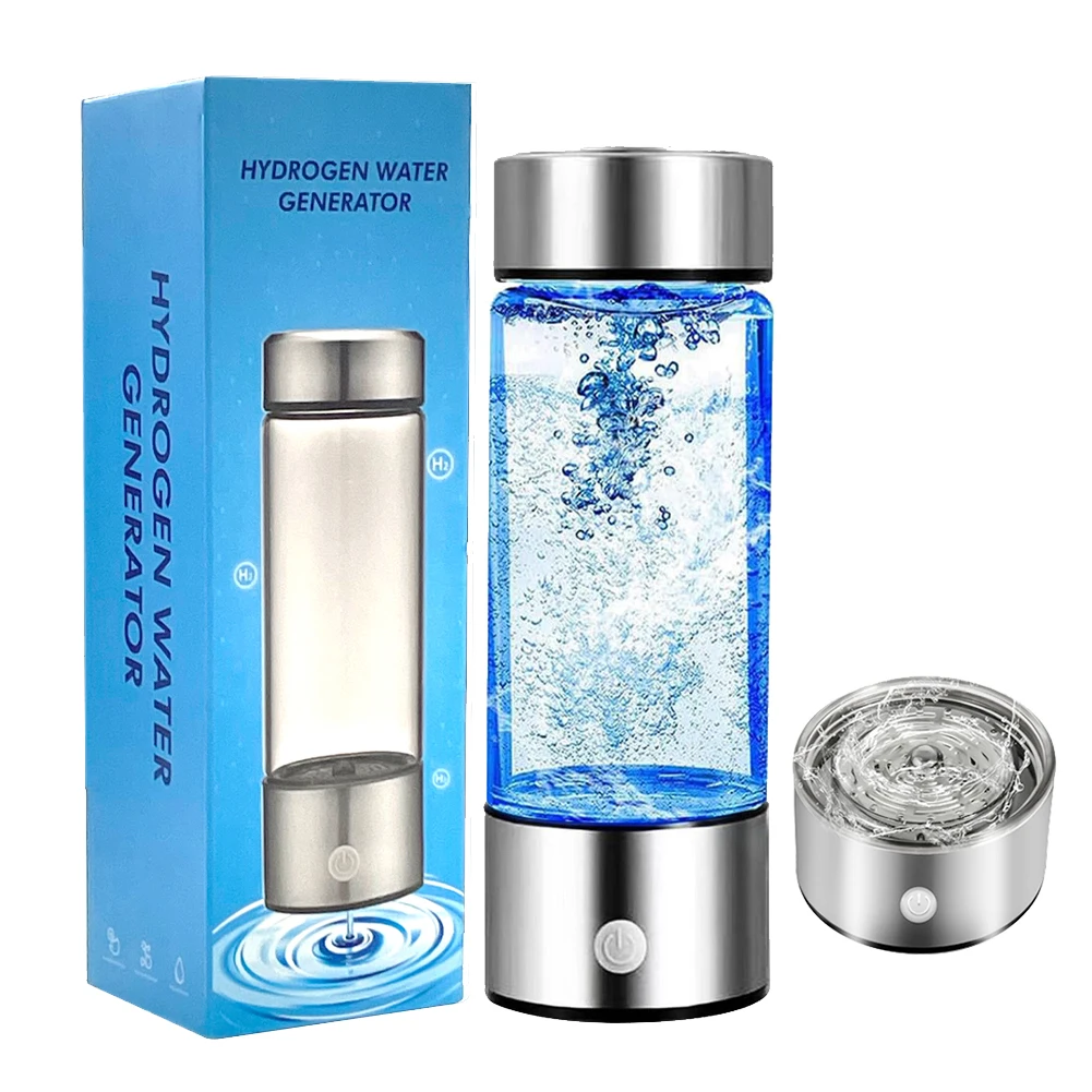 Custom 450ml Portable Usb Rechargeable Water Electrolysis Ionizer Cup Glass Rich Hydrogen Water Generator Bottle
