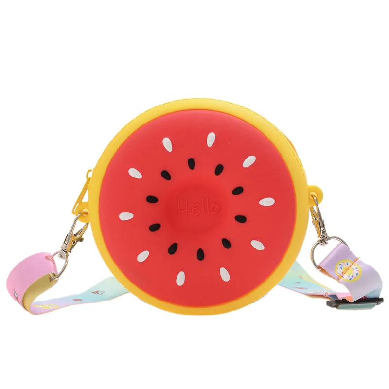 Watermelon small fruit silicone bag 2021 new shoulder wholesale children boy bag wallet coin money purse bag for kids boy girls