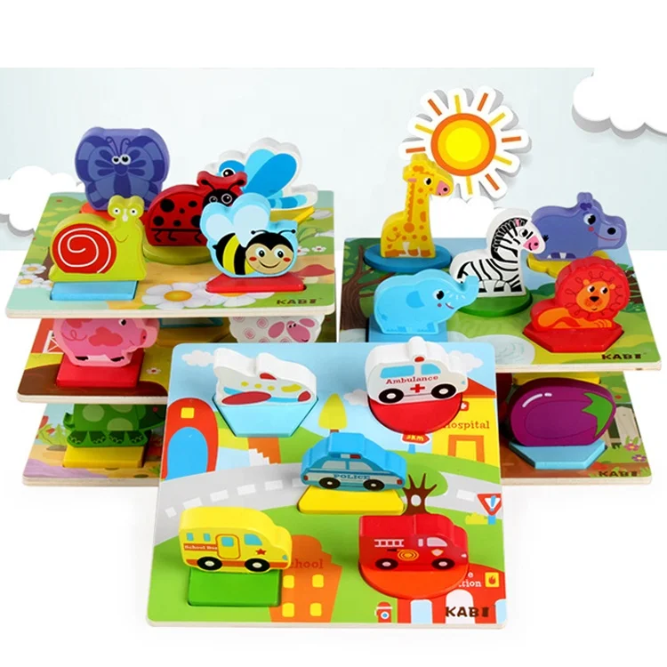 5pcs Tumbling Tower Numbers Stacking magnetic animal fruit car Building Blocks toys jigsaw toddler Wooden puzzle