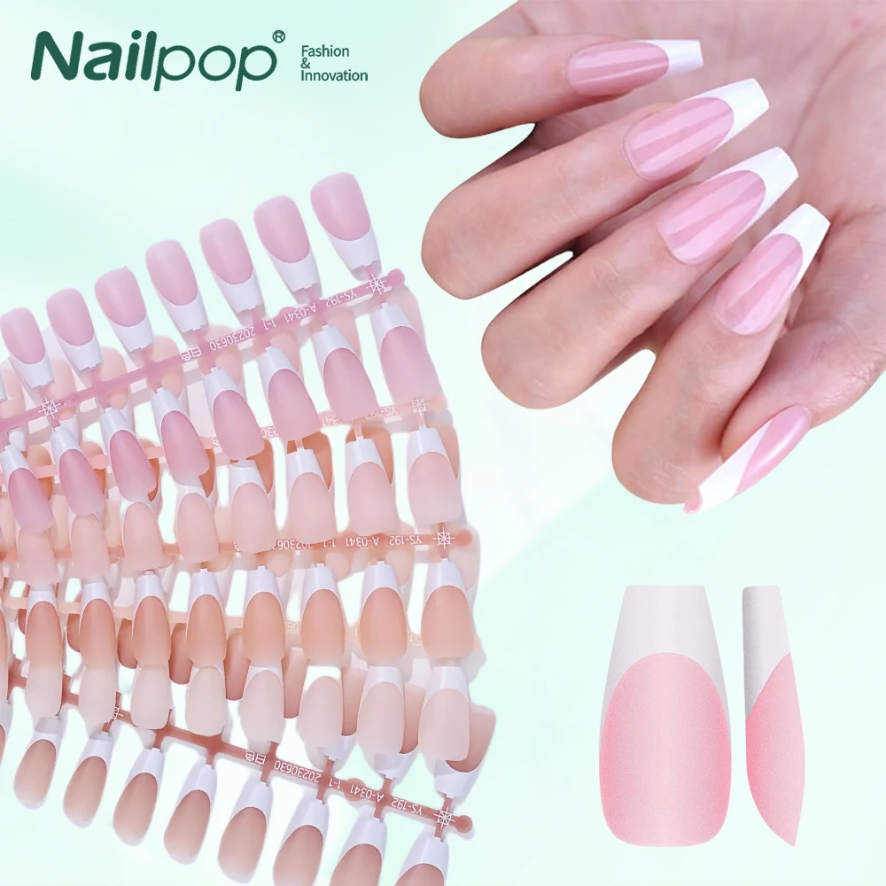 NAILPOP 150 шт. Розовый французский пресс Мягкие Гелевые кончики для ногтей миндальный узор средней ширины Короткие Размеры гроба с полным покрытием накладные ногти