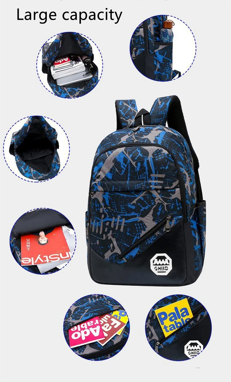 New three piece laptop set backpacks Oxford boys and girls outdoor waterproof usb backpacks set