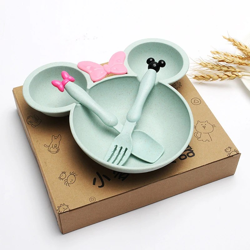 BPA Free wheat baby feeding plate set food grade plate suction baby tableware for baby