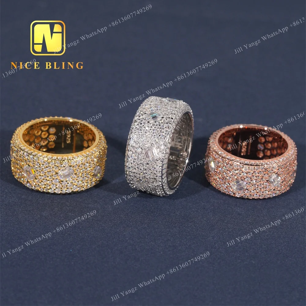 NEW ARRIVAL Affordable Fancy Shape Band Ring Emerald Moissanite Championship Ring 925 rings for men hip hop Fine Jewelry