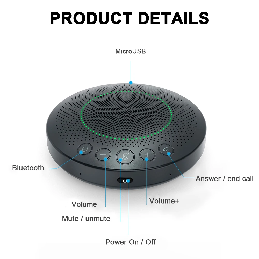 Desktop Omnidirectional Wireless USB Microphone HD Video Conference Speakerphone with High Quality Speaker