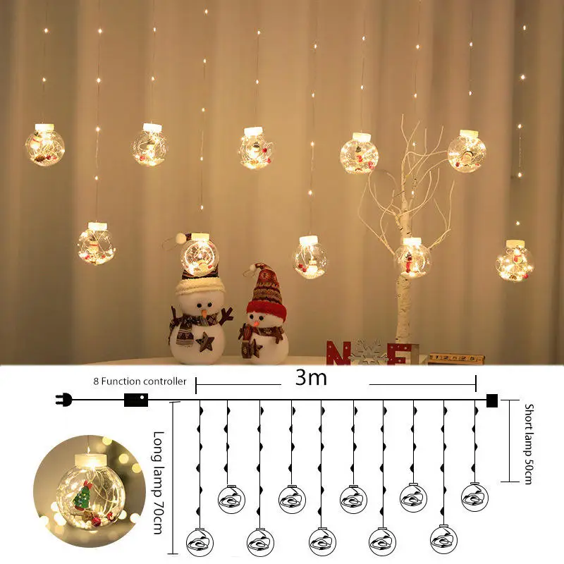 2024 Christmas LED Lights Santa Snow Ball Window Wall Decoration 3M DC 6V Curtain String Easter Christmas Tree Christmas Tree