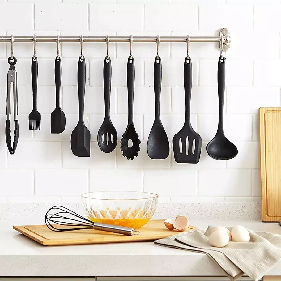 Custom Logo Silicone Utensils Kitchen Set Non Stick Cooking Set with Holder