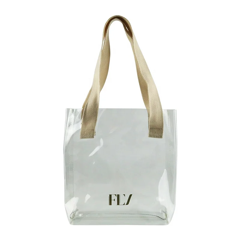 Fabric Handle Shopping Transparent Pvc Shopper Clear Vinyl Tote Bags