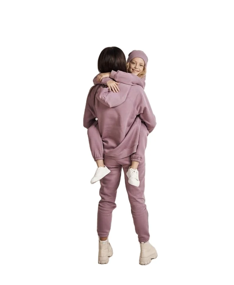 Custom Fitness Sports Women Hoodie 2 Piece Set Cotton Plain Joggers Oversize Cotton Fleece Family Matching Clothing