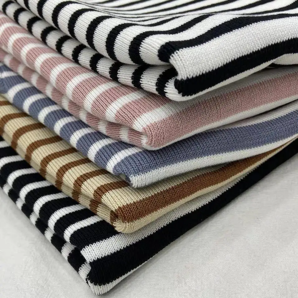 New Arrival Summer Striped Knit T-shirt for Women Short Sleeve Round Neck Thin Knitwear Blouse Girls Casual Tops