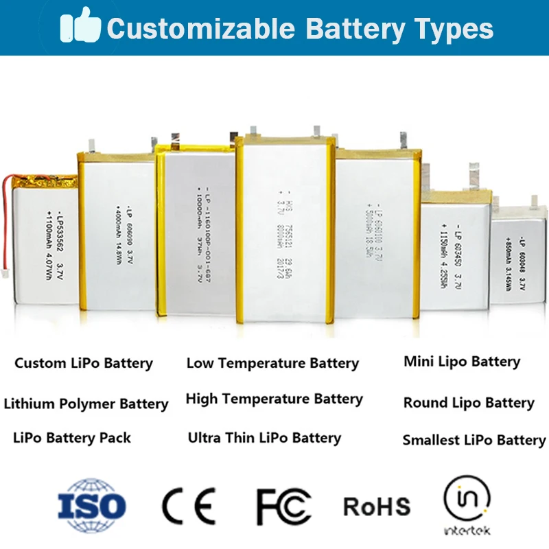 Custom 11.1V 7.4V 3.7V Rechargeable Li-Polymer Battery Wholesale 6.5mm Lipo Battery 800 Mah