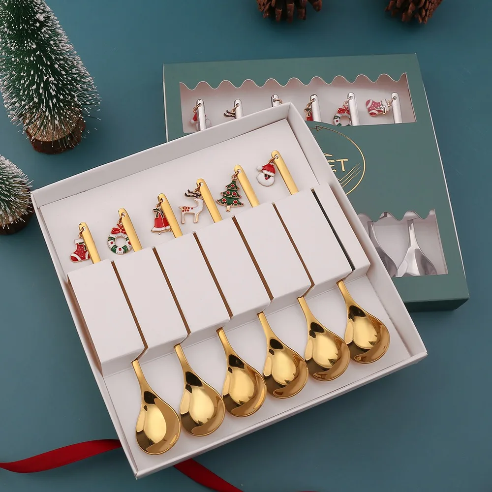 Professional manufacture Christmas tableware santa elk doll dessert spoons fork set