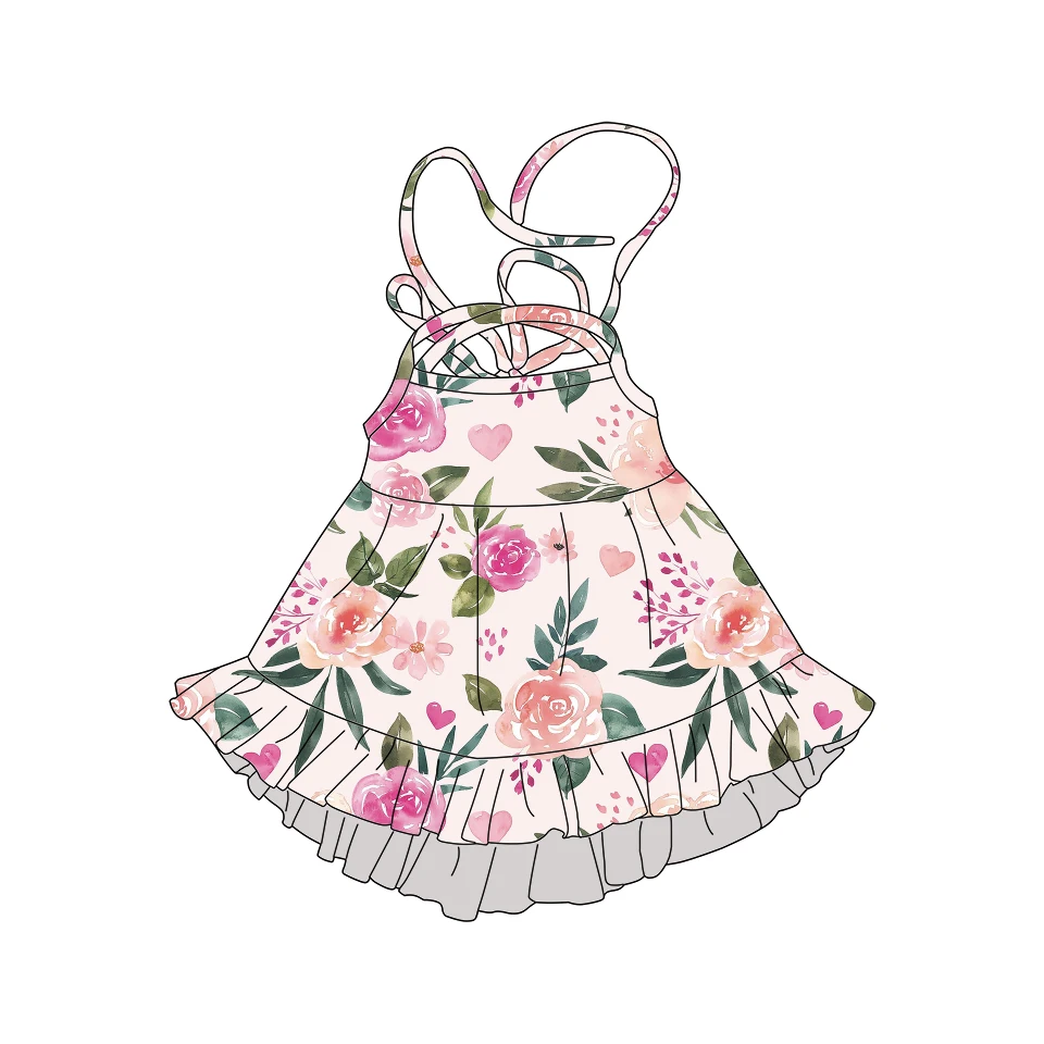 MR067 New arrival Kids girls boutique tie halter floral dress 2-8 years old