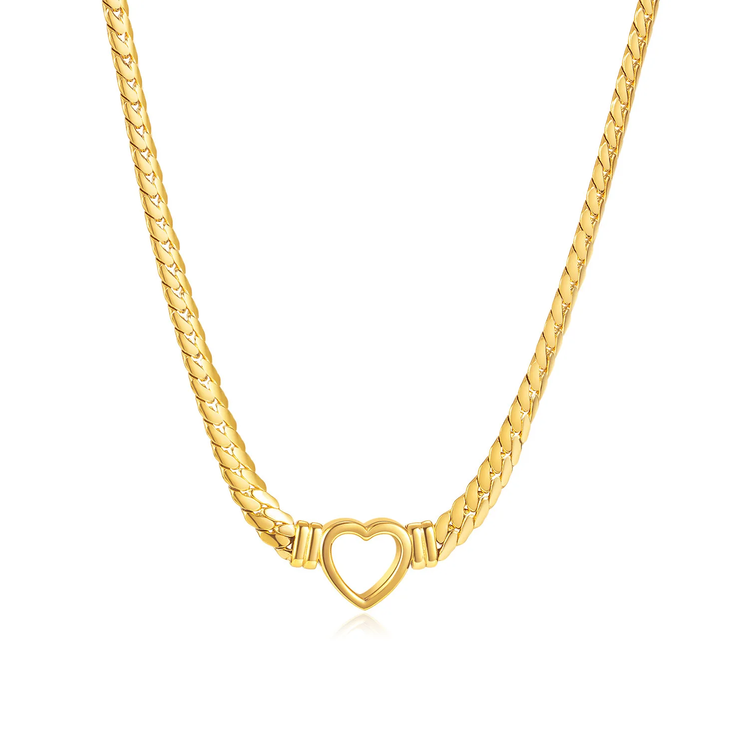 2023 New Trendy Stainless Steel Snake Bone Chain Silver Gold Plated with Heart Pendant Choker for Gift Featuring Pearl