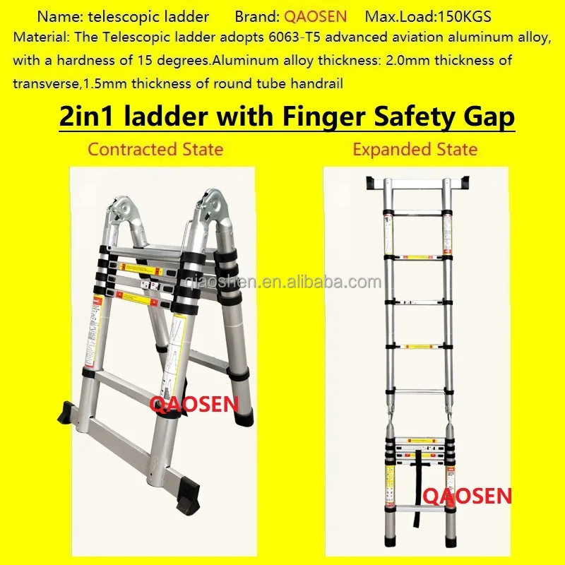 Ladder with Finger Safety Gap Telescopic Ladder 2 IN 1 Multipurpose Ladder Straight Stairs