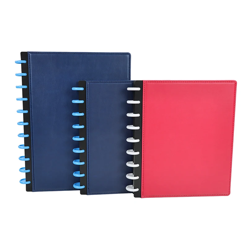 Wholesale PU Leather Cover Daily Planner Notebook Custom Disc Lined Planner Diary Hardcover Printed Logo Spiral Binding 80GSM