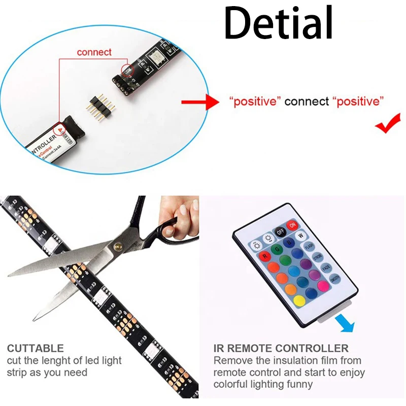  Гибкая светодиодная лента rgb led полоска для подсветки телевизора цифровая 5 м 2