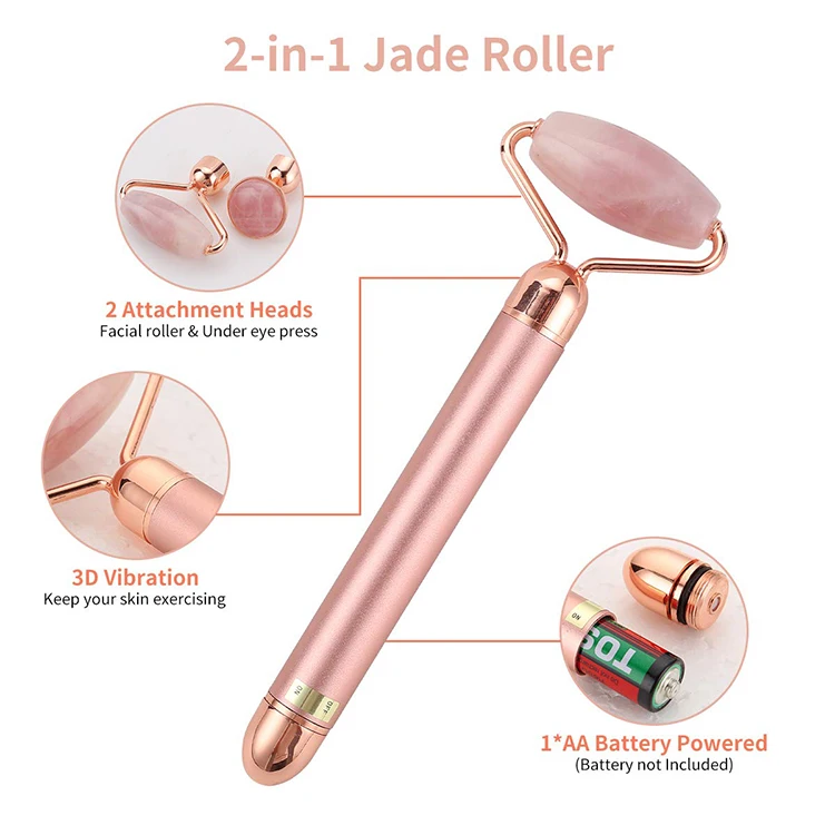 New Hot Sale 2 IN 1 Single Head Rose Quartz Jade Electric Vibrating Facial Roller For Body Face Massager