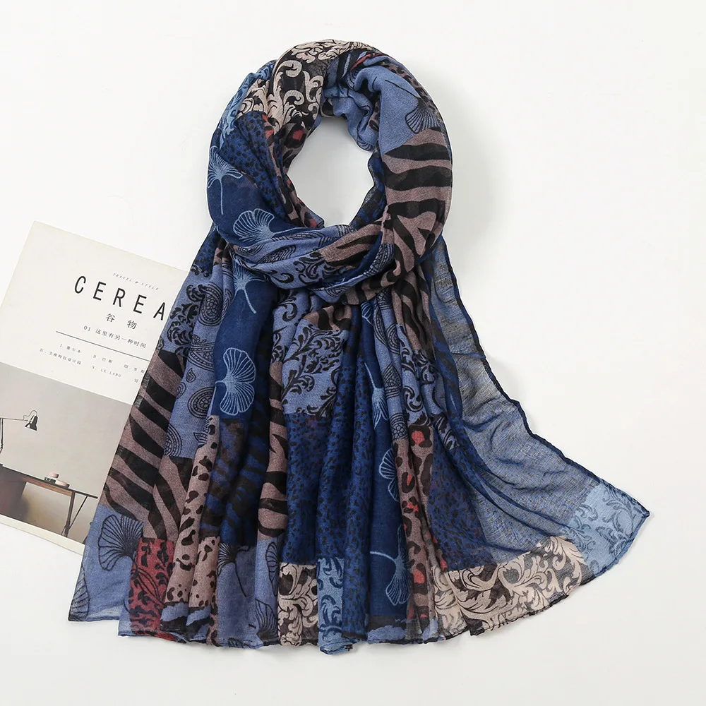 Autumn and winter new Bali yarn print retro striped scarf Fashion cashew stitching warm shawl ethnic headscarf