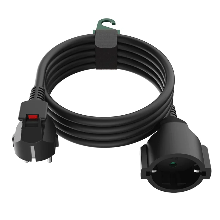 Hot Sale PVC Safety Extension Cord Black Extension Cables With New Design Cheap German French Safe Schuko Plug and Coupling