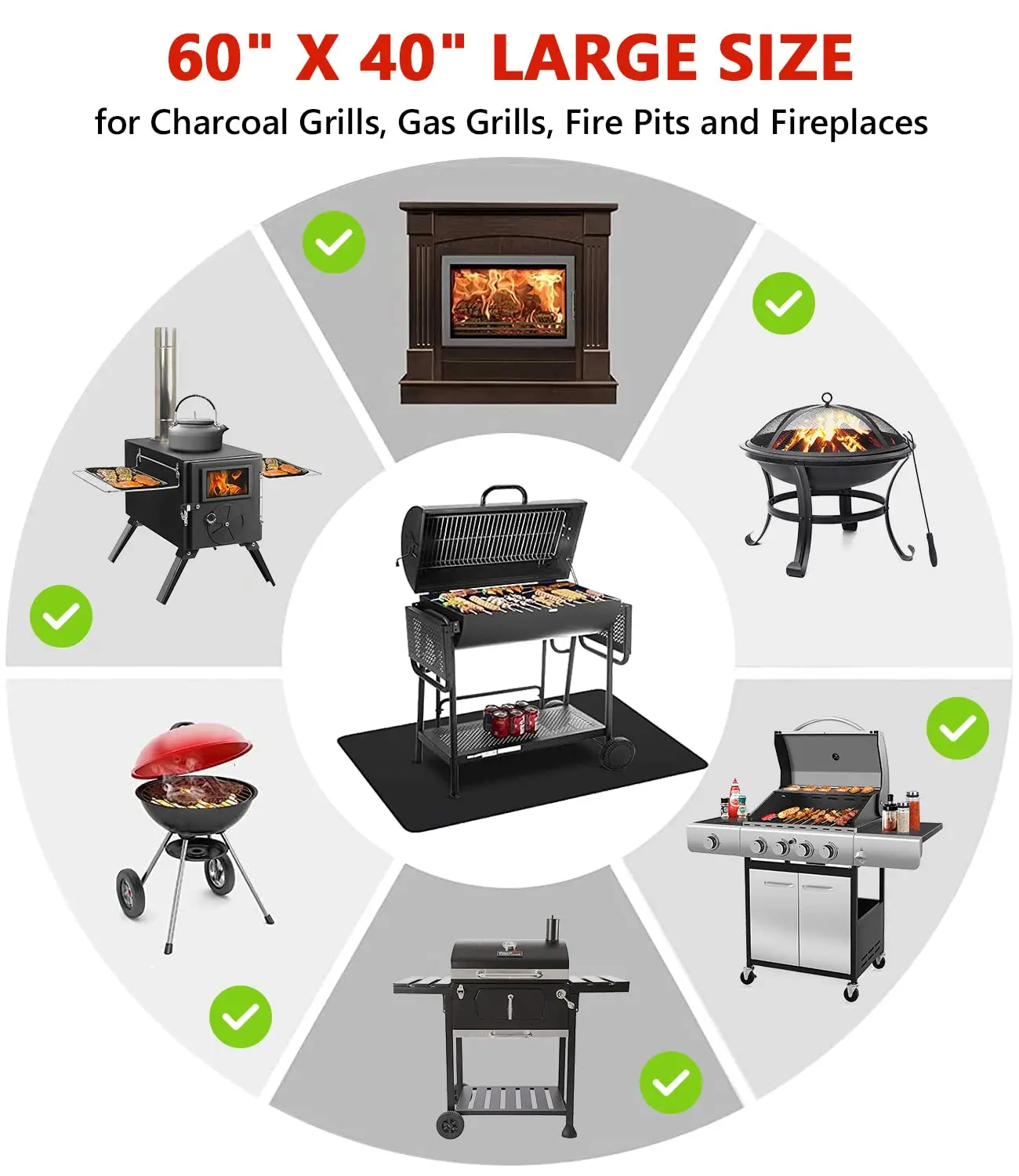 Hot Sale 60 x 40 inch Under Grill Mats Fiberglass Fireproof Deck and Patio Protector Blanket Fire Pit Mat