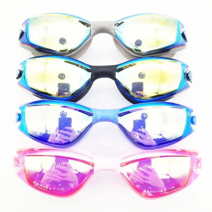 Best Electroplate Rainbow Plating  UV Protection Lens Adult Swimming pool Swim Goggles with surf ear plugs